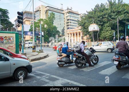 At a typical traffic signal in India's IT City of Bangalore, now called
