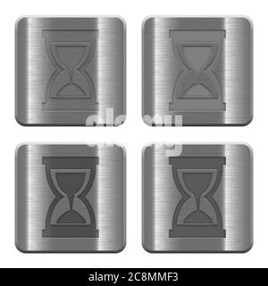 Set of hourglass buttons vector in brushed metal style. Arranged layer, color and graphic style structure. Stock Vector