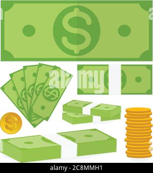 Money Dollars And Coins Icon Set Finance Vector Illustration Stock Vector