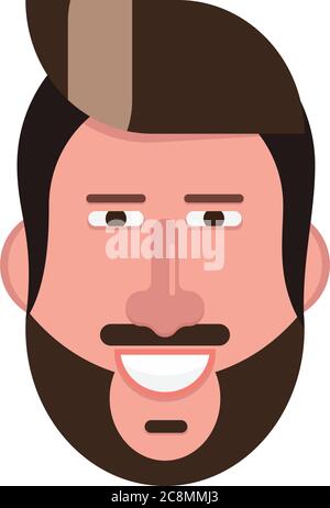 Happy person icon man face with moustache and beard flat design vector illustration Stock Vector