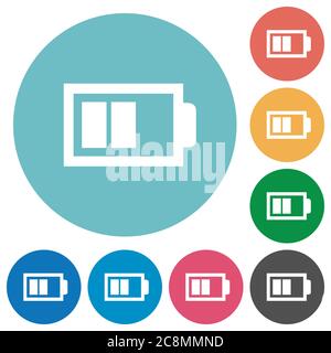 Flat half battery icon set on round color background. 8 color variations included with light teme. Stock Vector
