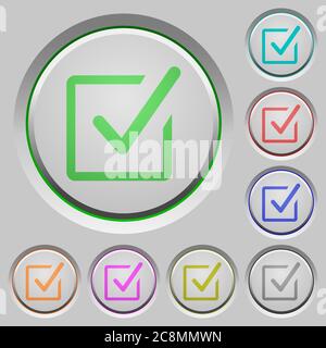 Set of color checked box sunk push buttons. Stock Vector