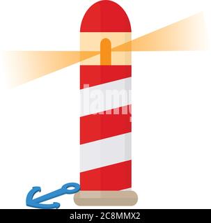 Lighthouse Red And White With Blue Anchor Isolated Vector Illustration Stock Vector