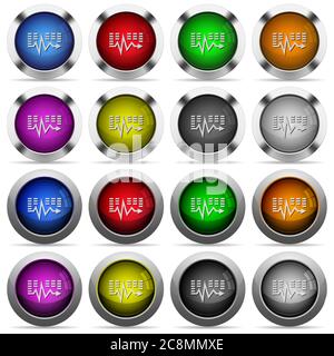 Set of audio waves glossy web buttons. Arranged layer structure. Stock Vector