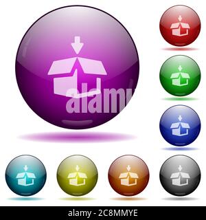Set of color pack glass sphere buttons with shadows. Stock Vector