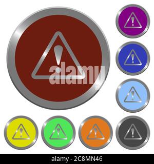 Set of glossy coin-like color warning buttons. Stock Vector