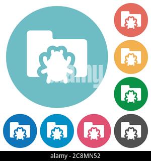 Flat bug folder icon set on round color background. Stock Vector