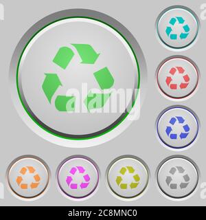 Set of color recycling sunk push buttons. Stock Vector