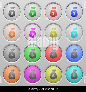Set of Dollar money bag plastic sunk spherical buttons. Stock Vector