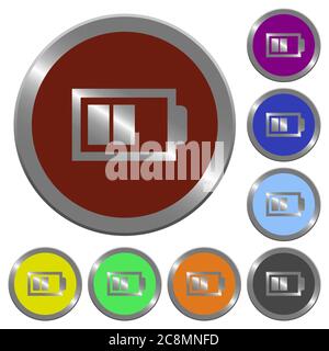 Set of glossy coin-like color half battery buttons. Stock Vector