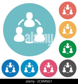 Flat online users icon set on round color background. Stock Vector
