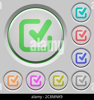 Set of color checkmark sunk push buttons. Stock Vector