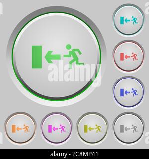 Set of color exit sunk push buttons. Stock Vector
