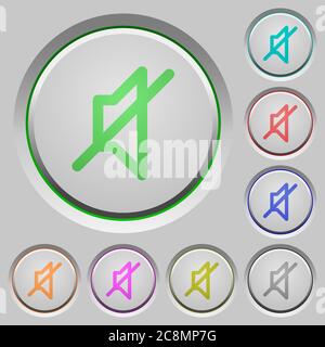 Set of color mute sunk push buttons. Stock Vector