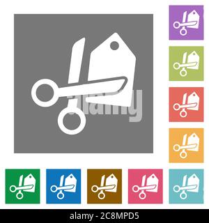 Price cut flat icon set on color square background. Stock Vector