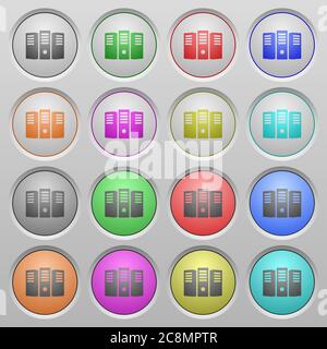 Set of Server hosting plastic sunk spherical buttons. Stock Vector