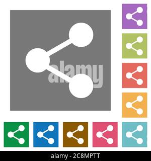 Share flat icon set on color square background. Stock Vector