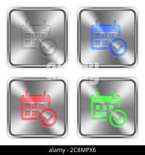 Color calendar check icons engraved in glossy steel push buttons. Stock Vector