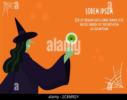 Silhouette of a witch who is cooking a potion in a cauldron. Vector illustration in cartoon style. Stock Vector