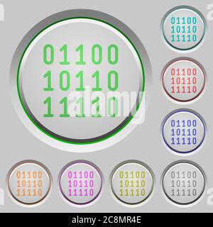 Set of color Binary code sunk push buttons. Stock Vector
