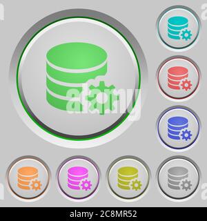 Set of color Database configuration sunk push buttons. Stock Vector