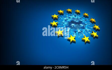 European Union disease and Europe or EU pandemic as coronavirus or covid-19 in France Germany Italy and England as a 3D render. Stock Photo