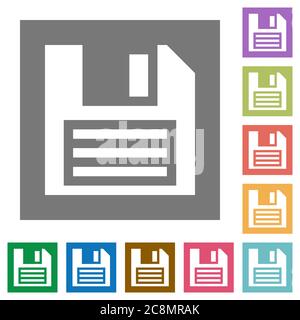Save flat icon set on color square background. Stock Vector