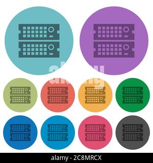 Color rack servers flat icon set on round background. Stock Vector