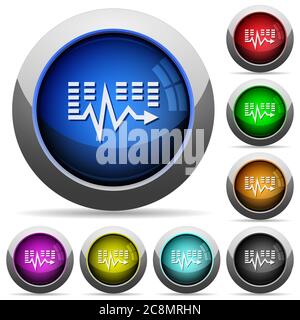 Set of round glossy audio waves buttons. Arranged layer structure. Stock Vector
