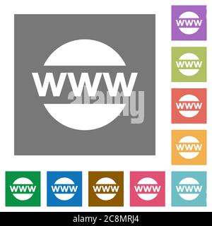 Domain flat icon set on color square background. Stock Vector