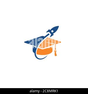 Graduate Hat and Rocket logo / icon design Stock Vector