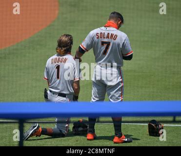 May 07 2022 San Francisco CA, U.S.A. San Francisco shortstop Mauricio Dubon  (1) makes an infield play during MLB game between the St. Louis Cardinals  and the San Francisco Giants. The Giants