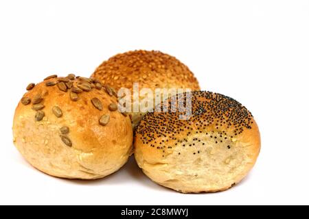 Different wheat rolls with grains Stock Photo
