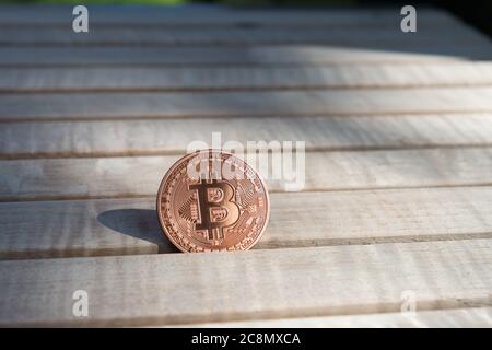 Photo Golden Bitcoins (new virtual money ) Stock Photo