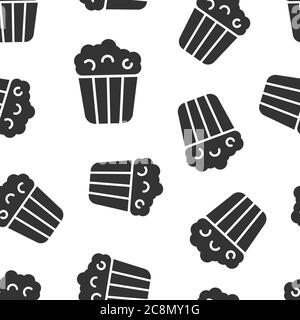 Film icon in flat style. Popcorn vector illustration on white isolated background. Pop corn bucket seamless pattern business concept. Stock Vector