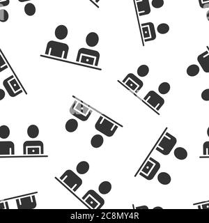 People with laptop computer icon in flat style. Pc user vector illustration on white isolated background. Office manager seamless pattern business con Stock Vector
