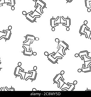 People with table icon in flat style. Teamwork conference vector illustration on white isolated background. Speaker dialog seamless pattern business c Stock Vector