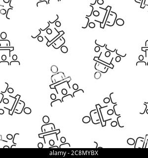 People on podium icon in flat style. Speaker vector illustration on white isolated background. Audience orator seamless pattern business concept. Stock Vector