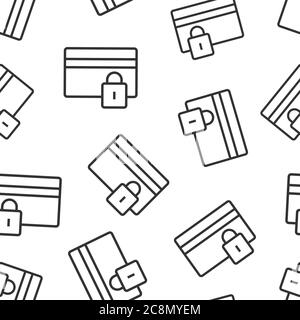 Credit card protection icon in flat style. Safe shopping vector illustration on white isolated background. Commercial padlock seamless pattern busines Stock Vector