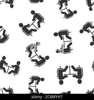 People with table icon in flat style. Teamwork conference vector illustration on white isolated background. Speaker dialog seamless pattern business c Stock Vector
