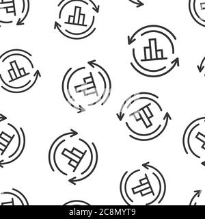 Growing bar graph icon in flat style. Increase arrow vector illustration on white isolated background. Infographic progress seamless pattern business Stock Vector