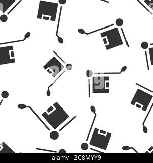 Cargo trolley icon in flat style. Delivery box vector illustration on white isolated background. Box shipping seamless pattern business concept. Stock Vector