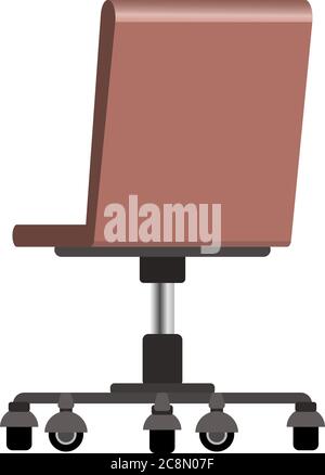 Trendy vector flat 3d office modern computer chair in a flat style with brown color leather shades, back view. Office accesories interior decor for ca Stock Vector