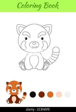 Coloring page little sitting baby red panda. Coloring book for kids. Educational activity for preschool years kids and toddlers with cute animal. Stock Vector