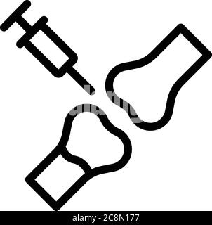 Syringe knee injection icon, outline style Stock Vector