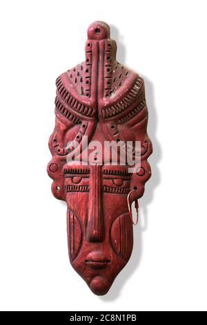 Human Face handicraft made from clay. Natural terracotta color, Isolated and white background. Graphics Resource. Stock Photo