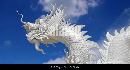 white dragon in chinese temple with beautiful sky background Stock Photo