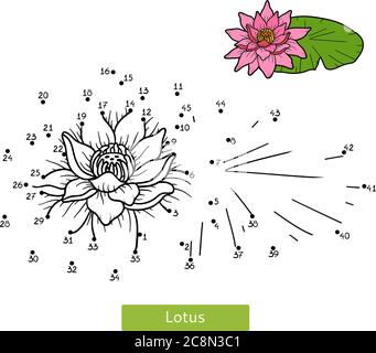 Numbers game, education dot to dot game for children, flower Lotus Stock Vector