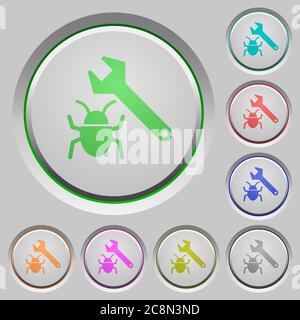 Set of color Bug fixing sunk push buttons. Stock Vector