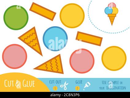 Education paper game for children, Ice cream. Use scissors and glue to create the image. Stock Vector